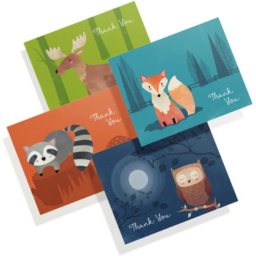 Woodland Creatures Baby Shower or Birthday Party Thank You Note Cards with Envelopes Set of 12 Shaped Thank You Cards 